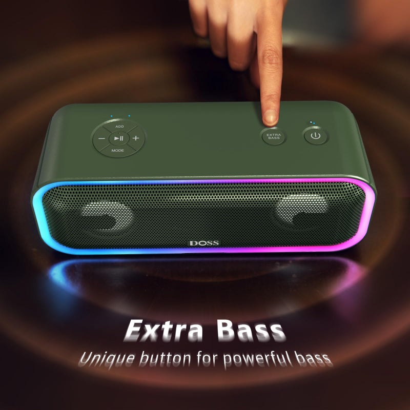 DOSS SoundBox Pro+ Bluetooth Speaker, Immersive 24W Stereo Sound with Booming Bass, IPX6 Waterproof, 15H Playtime, Mixed Colors Lights, Wireless for Backyard, Hiking, Garage, Party-Green - Image 3